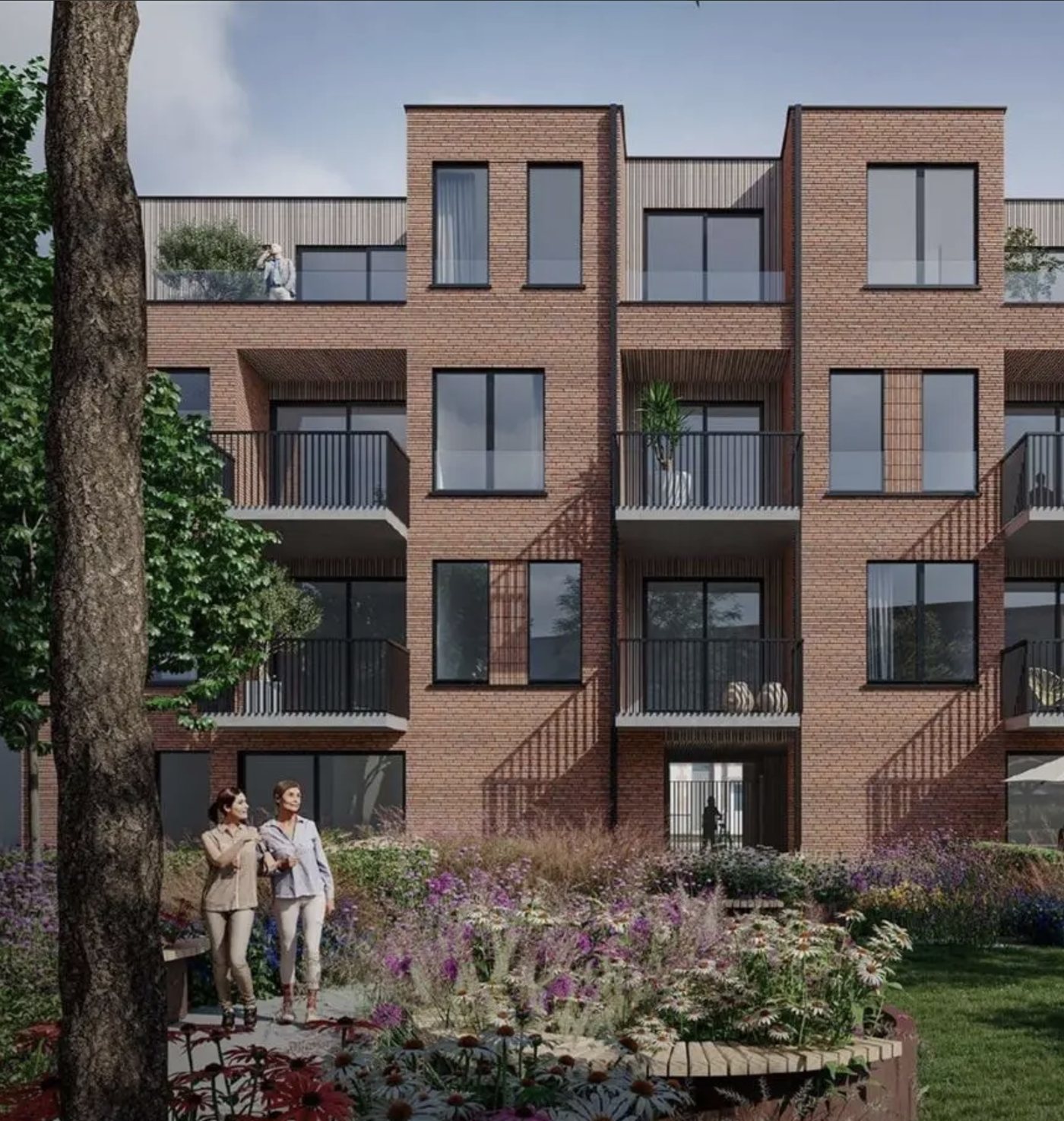 Hedendaags bakstenen woonproject met tuin